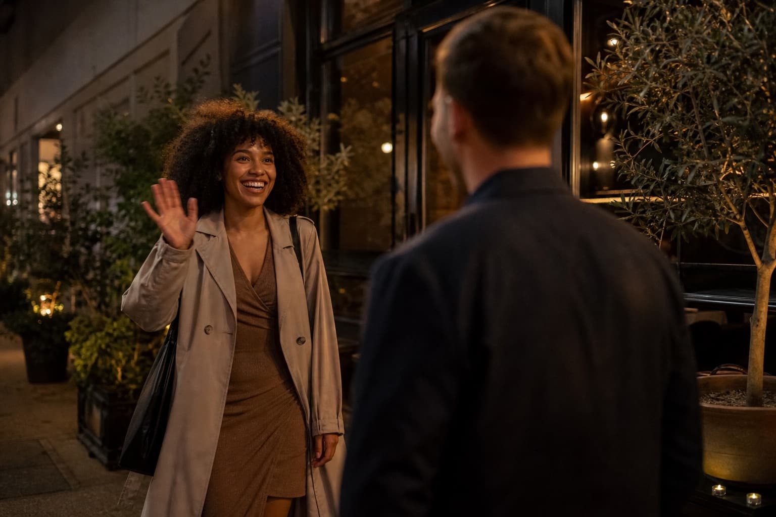 Two people meeting for their first in-person date